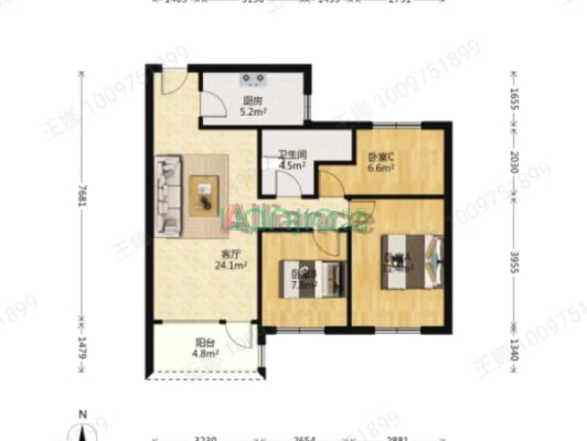 业主诚心出售 价格可谈 南北通透三居室，有房本带车位-户型图