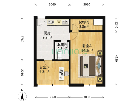 广中扩大小区 2室0厅1卫 39平方