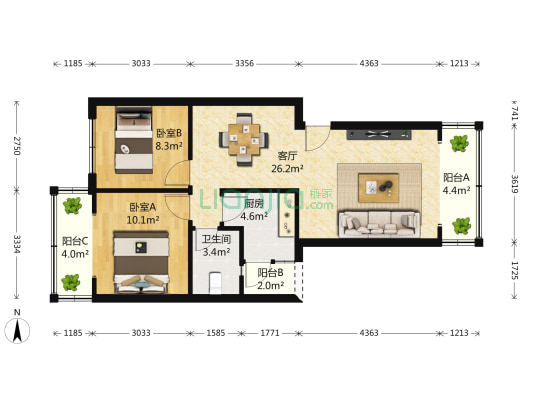 嘉和园一期 2室1厅1卫 63平方