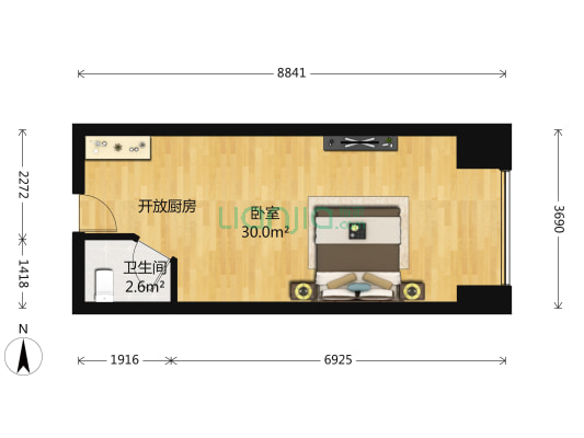 华润二十四城三期 1室0厅1卫 44平方