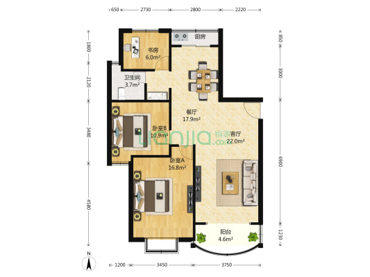 雍江星座香园 3室2厅1卫 115平方