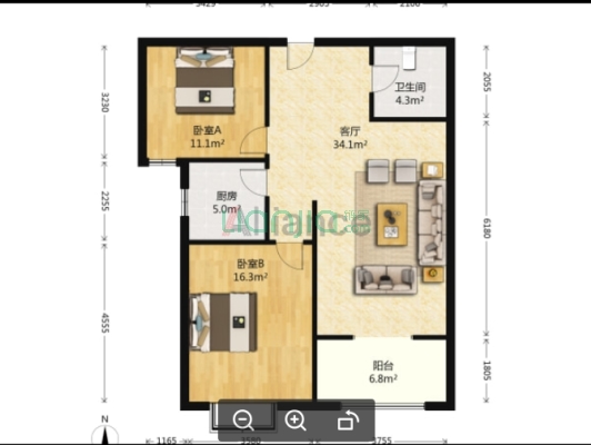 此房户型好，全阳2居，采光充足，交通便利，-户型图