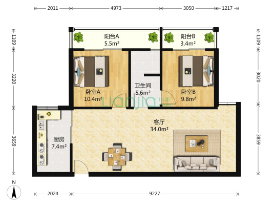 东方名都 2室1厅1卫 97平方