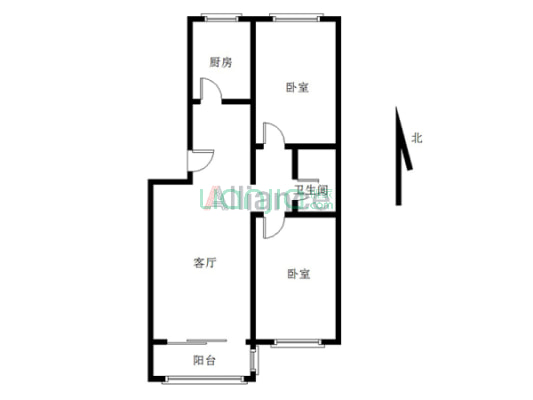 东兴小区(涿州) 2室2厅 南 北-户型图