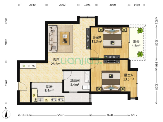 锦华大厦 2室1厅1卫 105平方