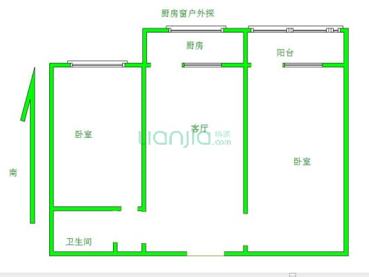 竞秀小区 2室1厅 南-户型图