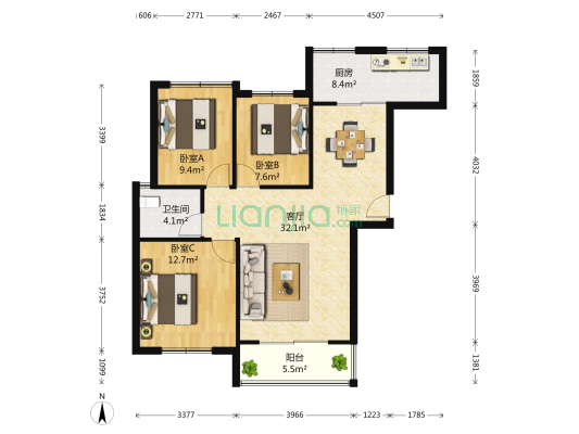 圣地雅阁A区 3室1厅1卫 100平方