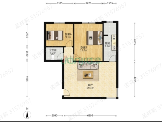 富力花园 2室2厅 南 北-户型图