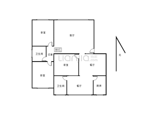 城中地段 3室2厅2卫 满五唯一 南北朝向-户型图