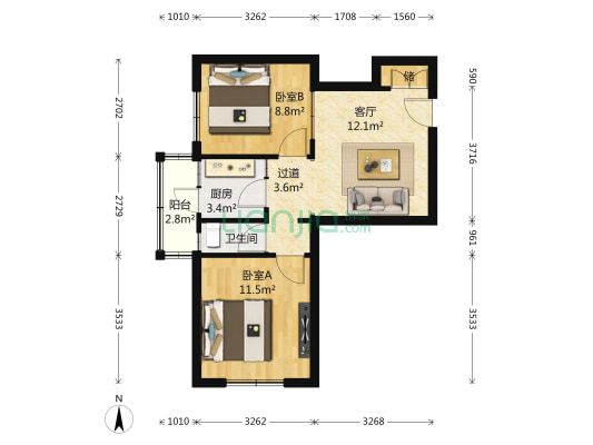 园荫北里 2室1厅1卫 65平方