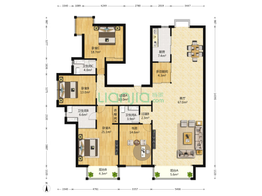 银丰花园 5室1厅3卫 254平方