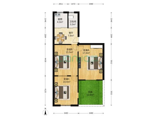 曹后村9号小区 3室1厅1卫 59平方