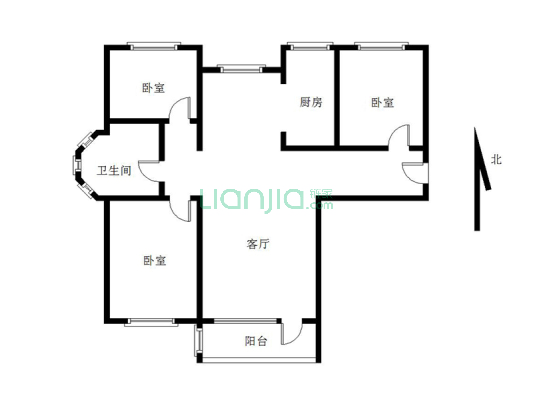 房子是南北通透三居，毛坯房，中间楼层-户型图