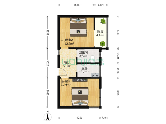 吴兴一路 2室1厅1卫 56平方