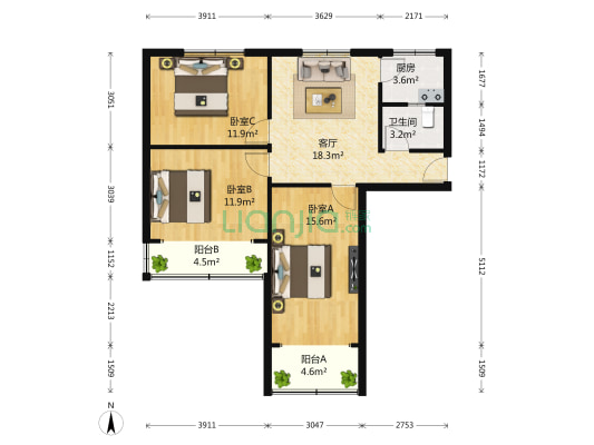 燃料小区(武昌) 3室1厅1卫 89平方