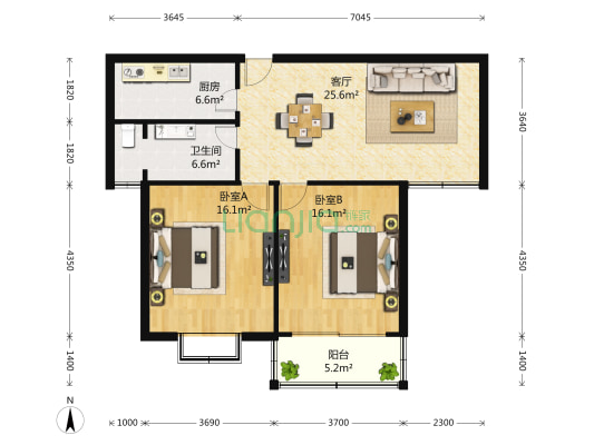 华晖苑 2室1厅1卫 96平方