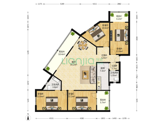 胜利佳苑 4室1厅2卫 154平方