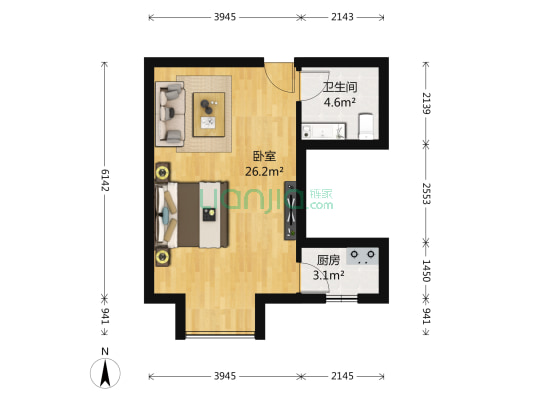 中央星座 1室0厅1卫 50平方