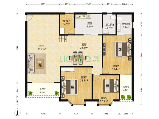 邦兴渝珠花苑 3室2厅2卫 156平方