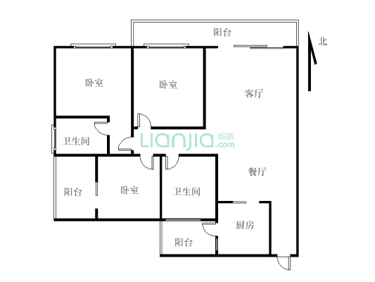 震后电梯房   户型方正  3房2卫   生活方便-户型图