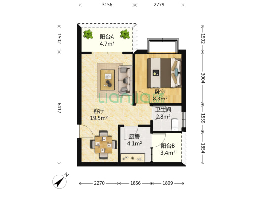 佰盛嘉苑 1室1厅1卫 56平方