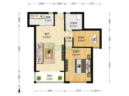 招商南桥雅苑 2室1厅1卫 89平方