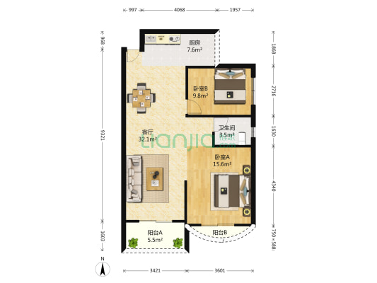 日月星城 2室1厅1卫 98平方