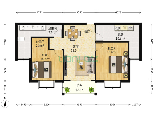 世茂运河城苏和苑 2室1厅1卫 89平方
