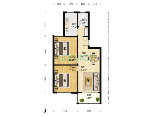 东南弄村公寓 2室2厅1卫 82平方