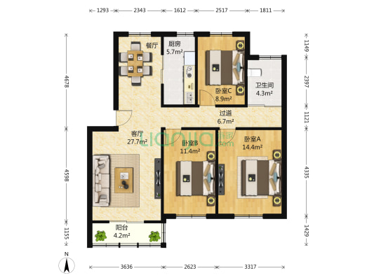 汇林园 3室1厅1卫 28平方