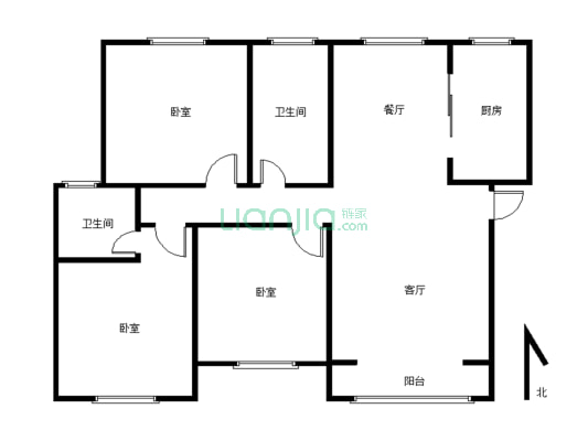东湖方舟  精装三室 带家具家电 中间楼层   看房方便-户型图