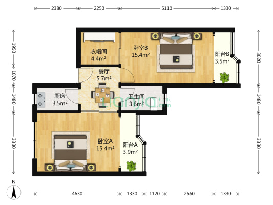 新灵小区 2室1厅1卫 74平方