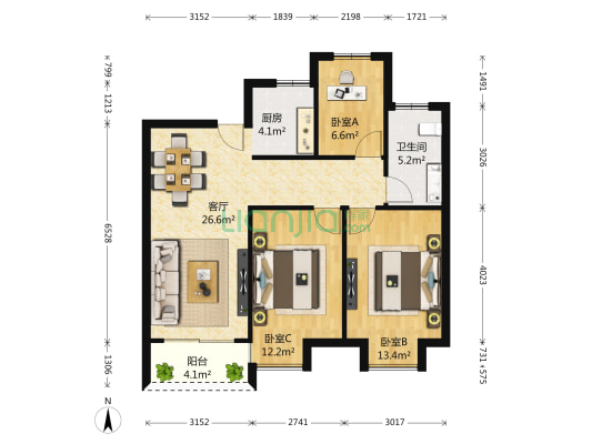 金地自在城第七街区 3室1厅1卫 99平方