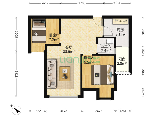 象屿两江公元 2室1厅1卫 63平方