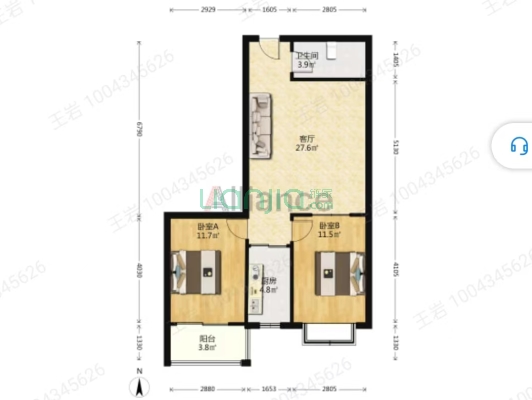 双塔 西丁 天保郦景两居  带装修 总价低-户型图
