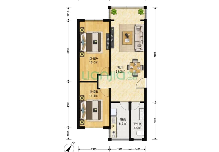 福中福花園一期 2室1廳1衛 82㎡ 戶型