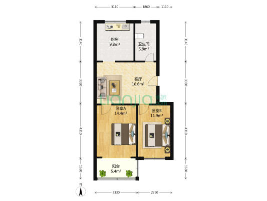 龙臣公寓 2室1厅1卫 86平方