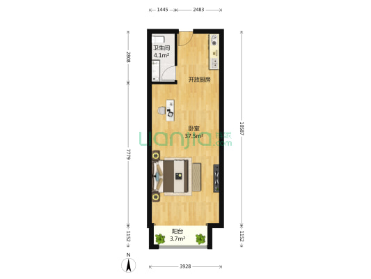 景山财富中心 1室0厅1卫 70平方