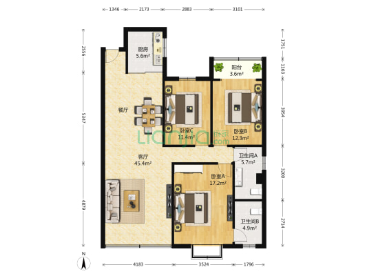 环达路桥 3室1厅2卫 145平方