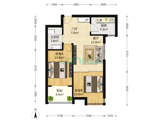 香缇树 2室1厅1卫 76平方