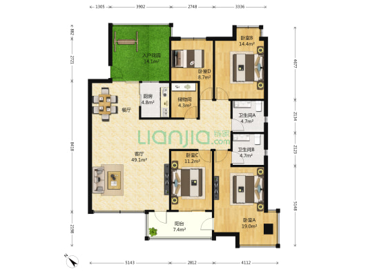 金域香洲 4室1厅2卫 162平方