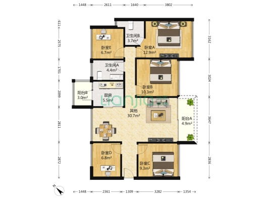 和谐家园 5室2厅 565万