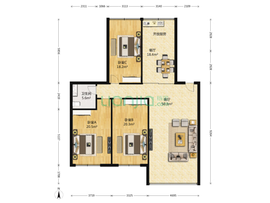 万益花园 3室2厅1卫 168平方