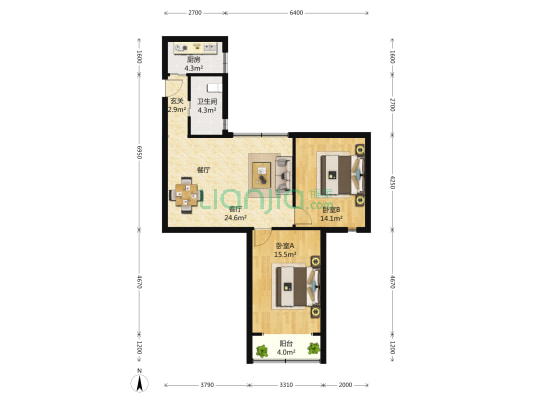 康海大楼 2室2厅1卫 102平方