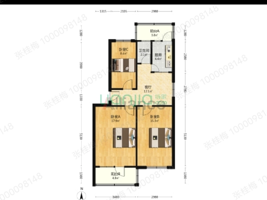 建设局住宅小区 3室1厅 南 北-户型图