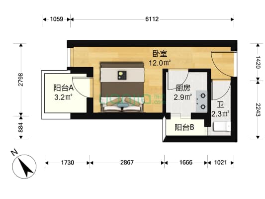 大开间，户型方正，中间楼层，通风采光好。