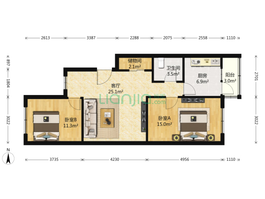 金鹏里 2室1厅1卫 88平方