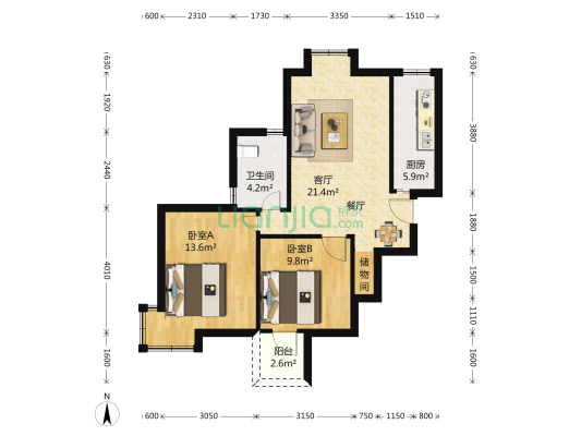 金禾新苑 2室1厅1卫 81平方