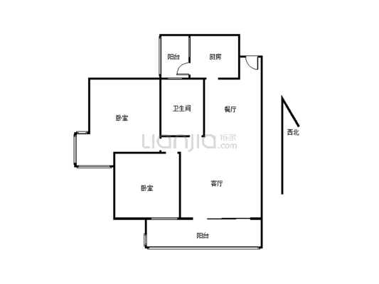 太空家苑北区2-2-1-1二室二厅一卫居住环境好-户型图
