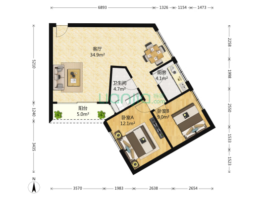 华昱苑 2室1厅1卫 78平方